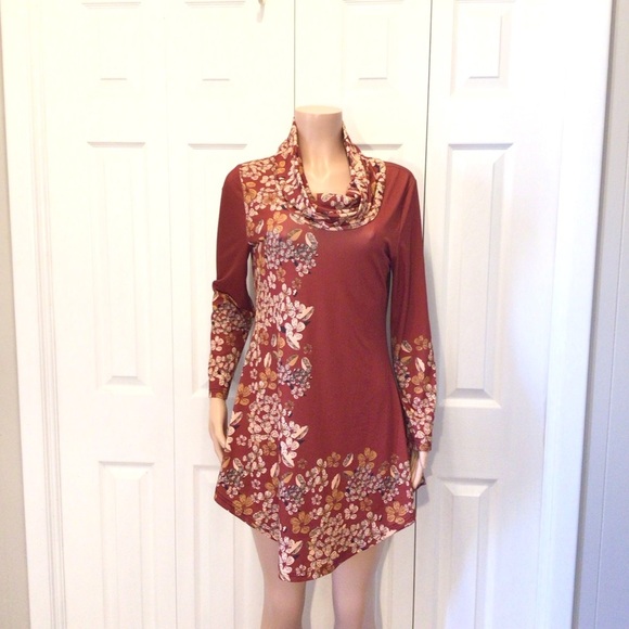 NWOT Lily by Firmiana Womens Rust Orange Floral Cowl Neck Tunic Top Size Medium - Picture 1 of 6